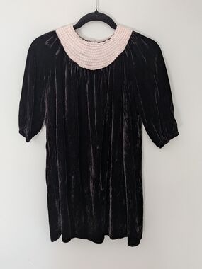 Bonpoint Paris Black Silk Velvet Lace Collar Melody Dress Size 12 / 152